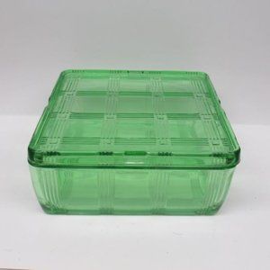 Hazel Atlas Green CRISS CROSS CRISSCROSS 8X8 Square Refrigerator Dish with Lid